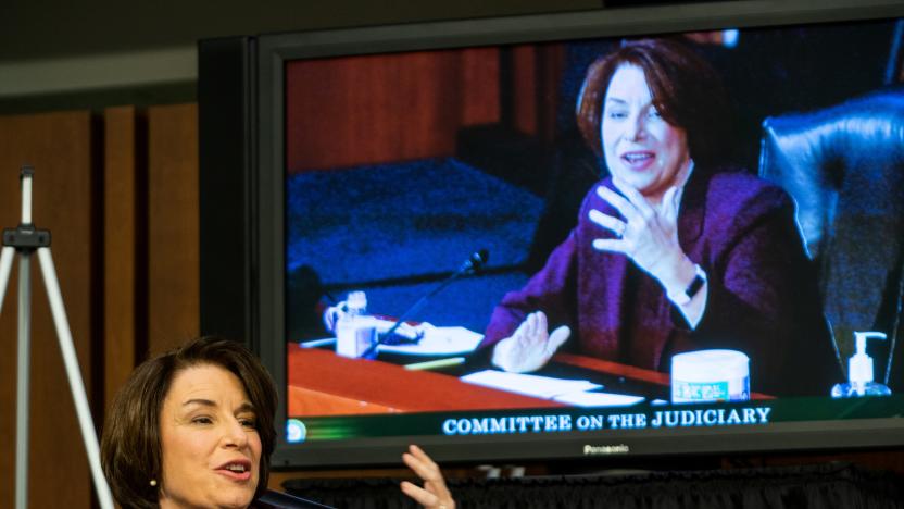 U.S. Senator and former Democratic presidential candidate Amy Klobuchar (D-MN) speaks during the third day of Senate Judiciary Committee confirmation hearings for Supreme Court nominee Judge Amy Coney Barrett on Capitol Hill in Washington, U.S., October 14, 2020.  Demetrius Freeman/Pool via REUTERS