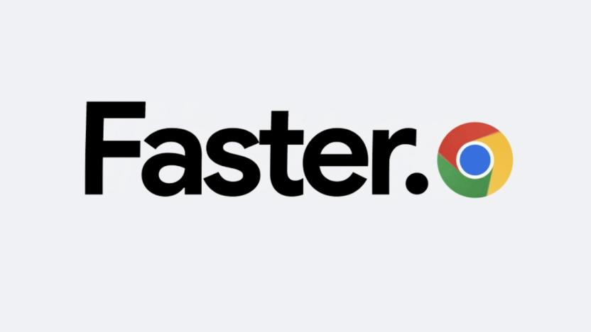 A still showing the word "Faster" with a Chrome logo at the end. 