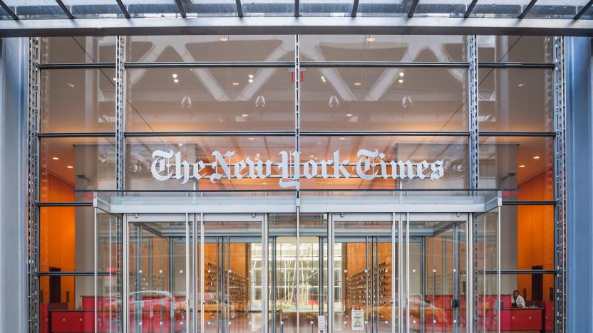 NEW YORK, USA - FEBRUARY 24, 2018: Main entrance of the famous New York Times newspaper in downtown Manhattan in New York