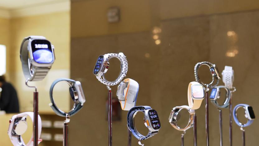 NEW YORK, NEW YORK - DECEMBER 18: Apple watches are seen on display at the Apple Store in Grand Central Station on December 18, 2023 in New York City. Apple announced that it will halt the sale of its Apple Watch Series 9 and Apple Watch Ultra 2 in the U.S. as early as this week. The decision comes from an ongoing dispute with medical technology company Masimo over its blood oxygen feature. The company has said that a review period is underway with the International Trade Commission related to Apple Watch devices containing a blood oxygen feature. (Photo by Michael M. Santiago/Getty Images)