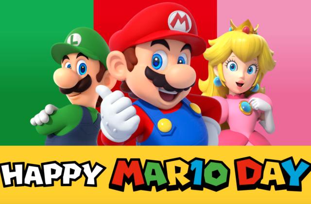 A Mario Day banner.