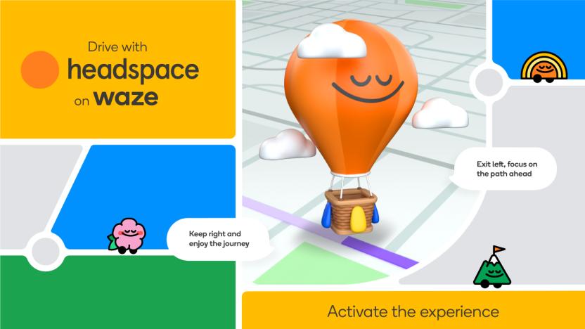 A graphic depicting the Headspace mindfulness experience in the Waze driving app.