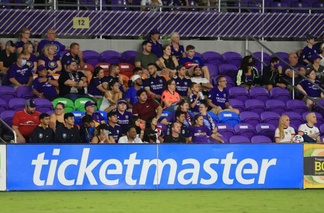 Aug 21, 2021; Orlando, Florida, USA; A Ticketmaster advertisement seen during the game between Orlando City and Chicago Fire at Orlando City Stadium. Mandatory Credit: Matt Stamey-USA TODAY Sports