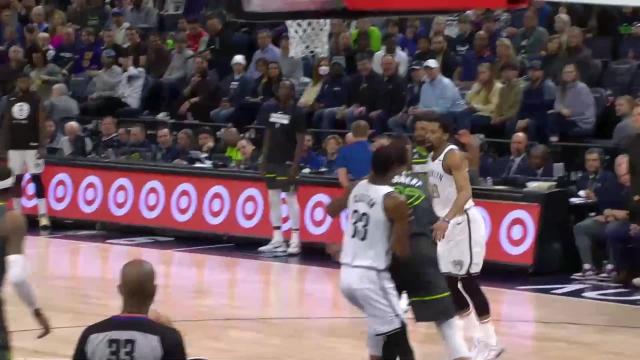 Jaden McDaniels with a dunk vs the Brooklyn Nets