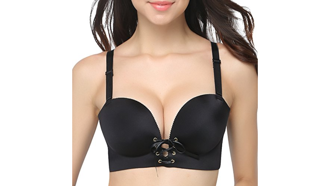 Nature Women's Bralette Lace Thin Detachable Strap Multi-Way Push up Bra  Set - (Black 36C)