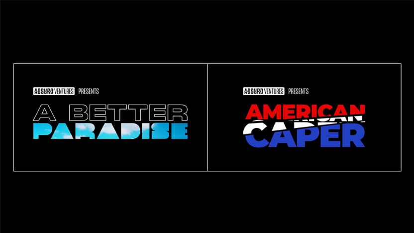 Absurd Ventures logos for A Better Paradise and American Caper.