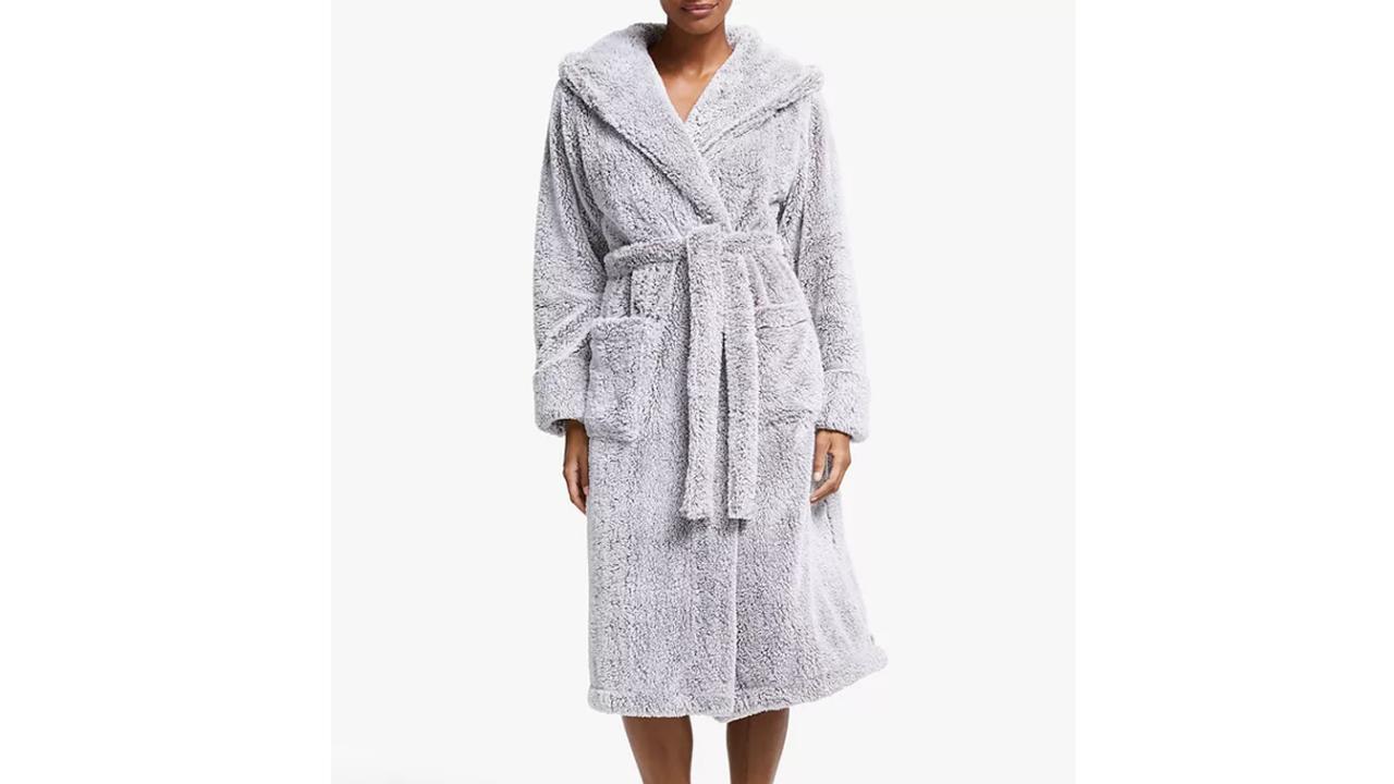 Chelsea Peers Plain Fluffy Hooded Dressing Gown, Cream at John Lewis &  Partners