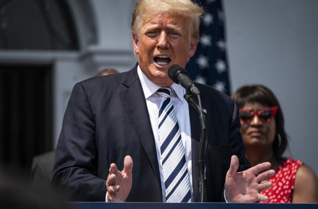 BEDMINSTER, NJ - JULY 7: Former President Donald J. Trump speaks about filing a class-action lawsuits targeting Facebook, Google and Twitter and their CEOs, escalating his long-running battle with the companies following their suspensions of his accounts, during a press conference at the Trump National Golf Club on Wednesday, July 07, 2021 in Bedminster, NJ. (Photo by Jabin Botsford/The Washington Post via Getty Images)