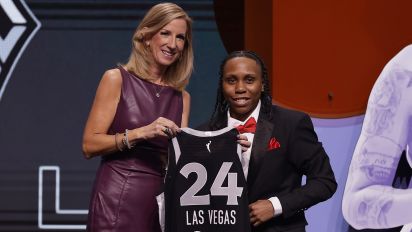 Associated Press - Syracuse's Dyaisha Fair, right, poses for a photo with WNBA commissioner Cathy Engelbert, left, after being selected 16th overall by the Las Vegas Aces during the second round of the WNBA basketball draft on Monday, April 15, 2024, in New York. (AP Photo/Adam Hunger)