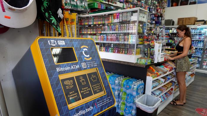 MIAMI, FLORIDA - MAY 12: A cryptocurrency ATM setup in a convenience store on May 12, 2022 in Miami, Florida. Prices of cryptocurrencies have experienced turbulence recently as many have seen their value drop. (Photo by Joe Raedle/Getty Images)