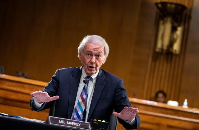 Senator Ed Markey (D-MA) speaks a Senate Foreign Relations Committee hearing on the Fiscal Year 2023 Budget in Washington, U.S., April 26, 2022. Al Drago/Pool via REUTERS