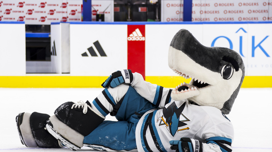 Getty Images - TORONTO, ONTARIO - FEBRUARY 02: SJ Sharkie of the San Jose Sharks poses on the ice after the NHL mascots game during the 2024 NHL All-Star Skills Competition at Scotiabank Arena on February 02, 2024 in Toronto, Ontario, Canada. (Photo by Dave Sandford/NHLI via Getty Images)