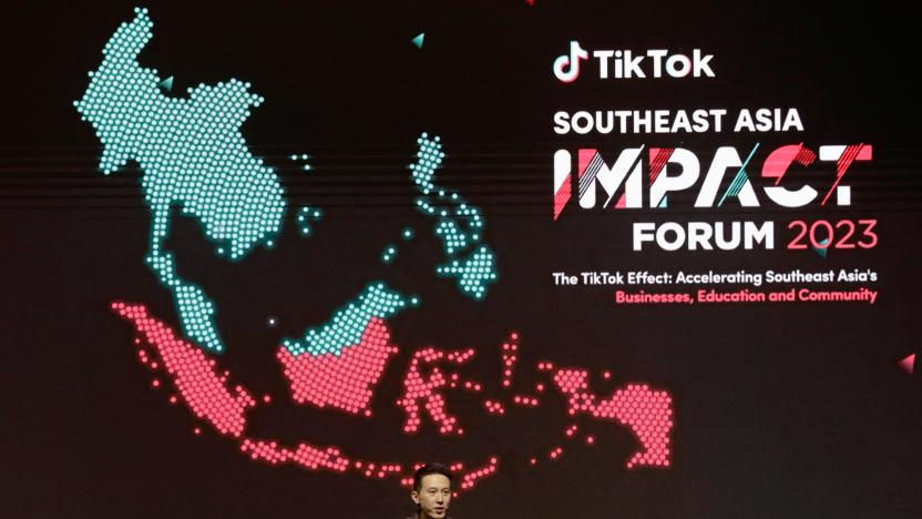 TikTok Chief Executive Officer Shou Zi Chew delivers his speech during the launch of TikTok Socio-Economic Impact Report 2023 event at The Ritz Carlton, Pacific Place in Jakarta, Indonesia, June 15, 2023. REUTERS/Ajeng Dinar Ulfiana