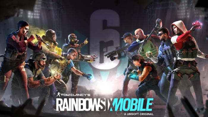Rainbow Six Mobile key art showing a handful of operators from the game.
