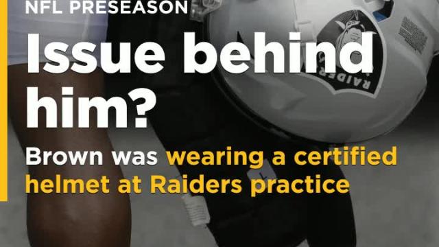Raiders WR Antonio Brown wears certified helmet at practice