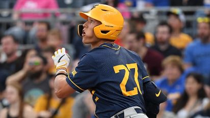 Getty Images - PITTSBURGH, PENNSYLVANIA - APRIL 30: J.J. Wetherholt #27 of the West Virginia Mountaineers flies out to center field in the first inning during the game against the Pittsburgh Panthersat PNC Park on April 30, 2024 in Pittsburgh, Pennsylvania. (Photo by Justin Berl/Getty Images)