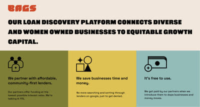 NEW LOAN DISCOVERY PLATFORM BAGS ANNOUNCES $3 MILLION OVERSUBSCRIBED SEED ROUND TO BOOST DIVERSE AND WOMEN OWNED BUSINESSES