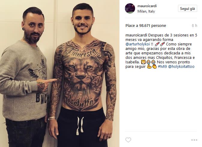 Tatuaggio gigante per Mauro Icardi: dedica alle figlie