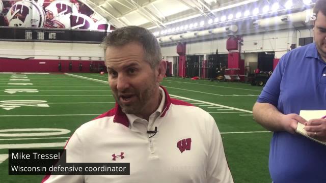 Mike Tressel, Wisconsin's new defensive coordinator, says improving depth on line will be priority but will be selective in transfer portal