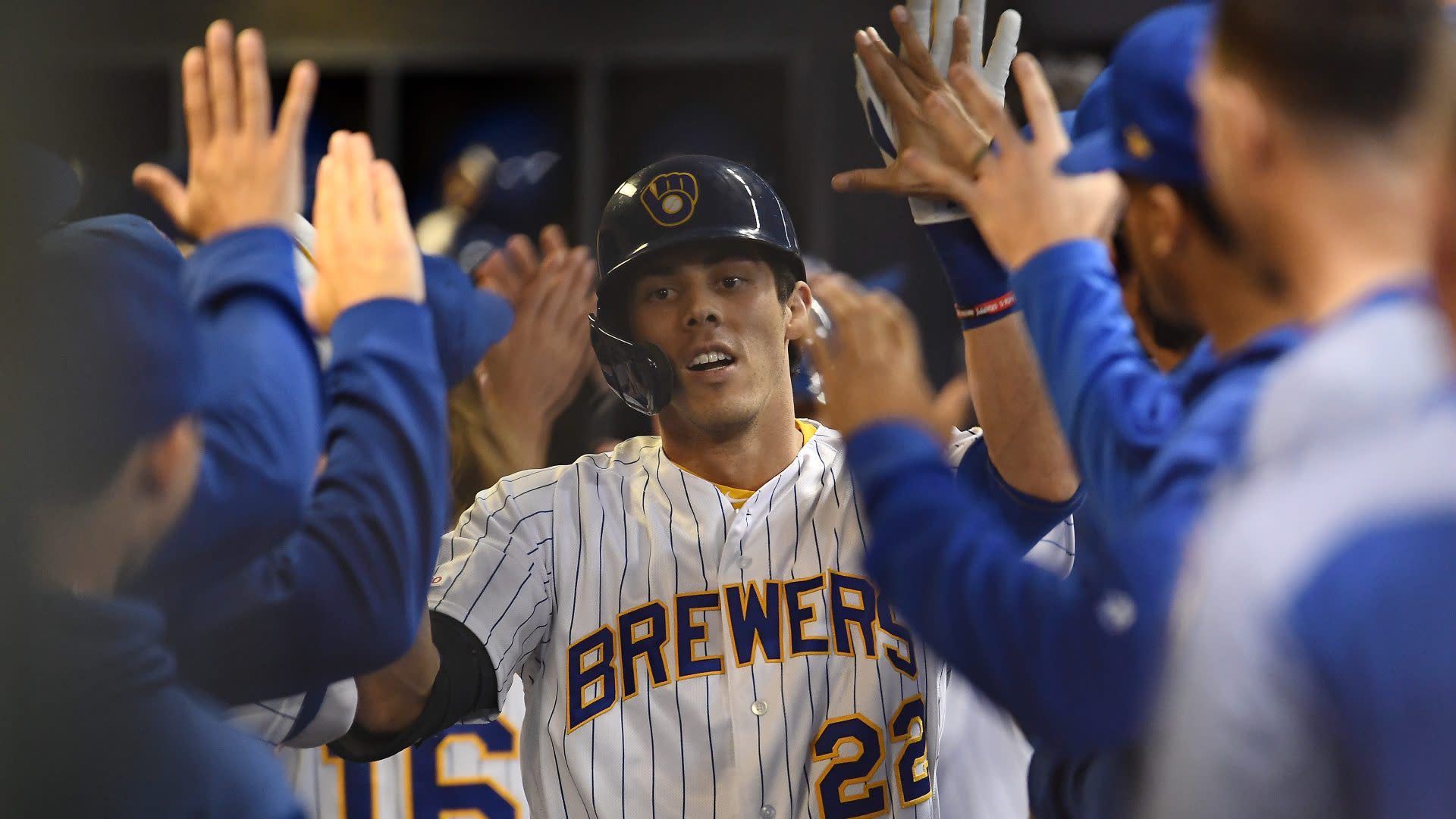 Video: Christian Yelich decorates three-hit night with home run no. 44.