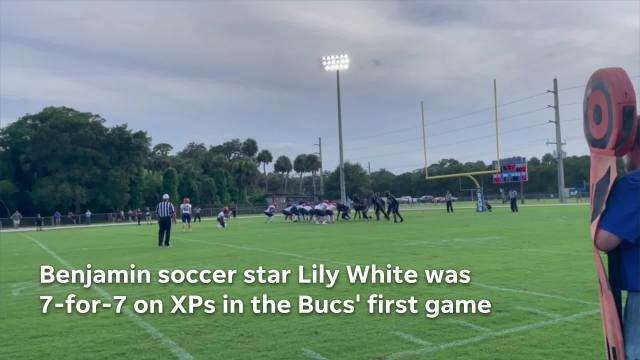Benjamin girls soccer star Lily White enjoys perfect debut as football kicker