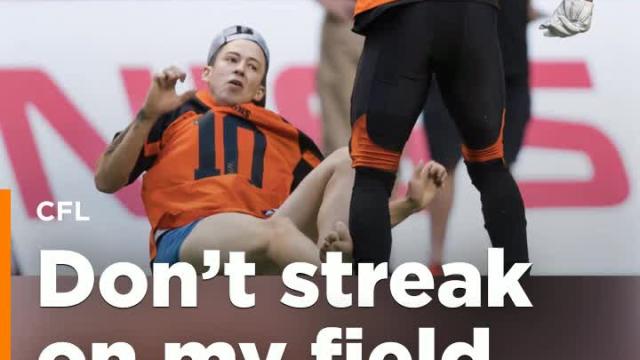 BC Lions' Marcell Young blows up streaker with bone-crushing hit