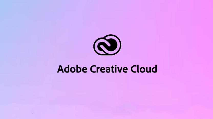 The Adobe Creative Cloud logo is on a purple background. 