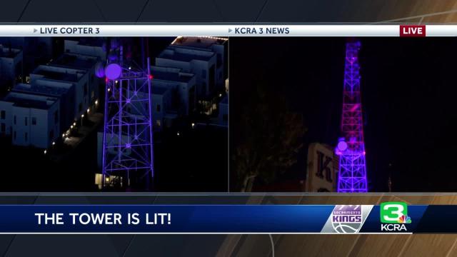 KCRA 3 tower lit after Game 6 win