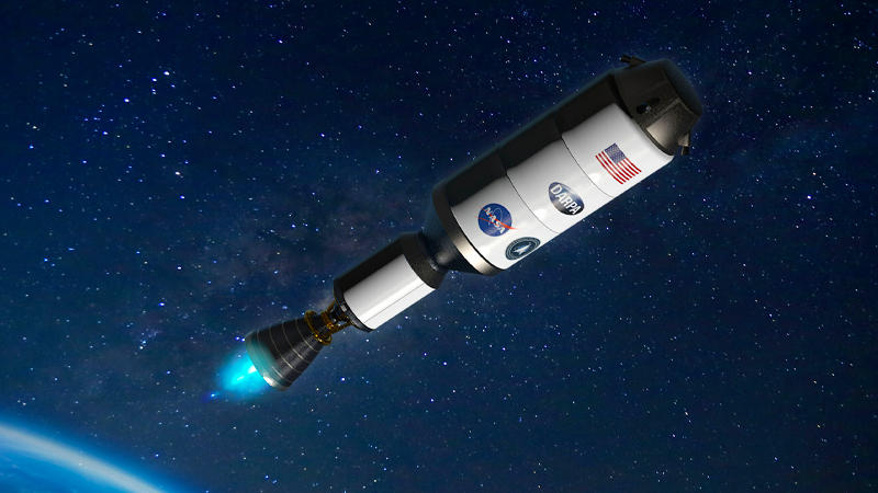 Artist concept of Demonstration for Rocket to Agile Cislunar Operations (DRACO) spacecraft, which will demonstrate a nuclear thermal rocket engine. Nuclear thermal propulsion technology could be used for future NASA crewed missions to Mars. 