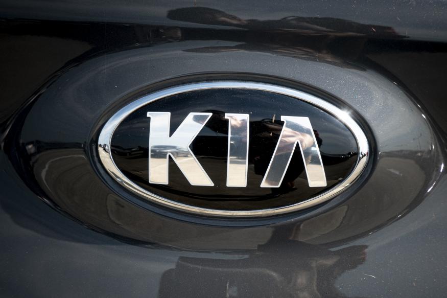 A logo of KIA. Kia Corporation Kyungsung Precision Industry, Kia Motors Corporation, is a South Korean multinational automobile manufacturer headquartered in Seoul. Close-up of car manufacturer automotive logos of cars in a parking in Eindhoven, the Netherlands on October 28, 2022 (Photo Illustration by Nicolas Economou/NurPhoto via Getty Images)