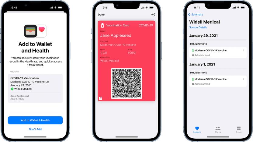 COVID-19 vaccination card in Apple Wallet and Health apps on iPhone