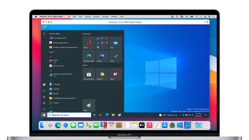 Windows 10 for ARM running in Parallels Desktop on Apple M1 MacBook Pro