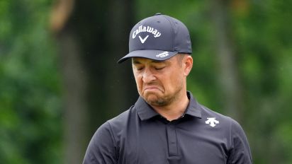 Reuters - May 17, 2024; Louisville, Kentucky, USA; Xander Schauffele reacts after teeing off on the eighth hole during the second round of the PGA Championship golf tournament at Valhalla Golf Club. Mandatory Credit: Jon Durr-USA TODAY Sports