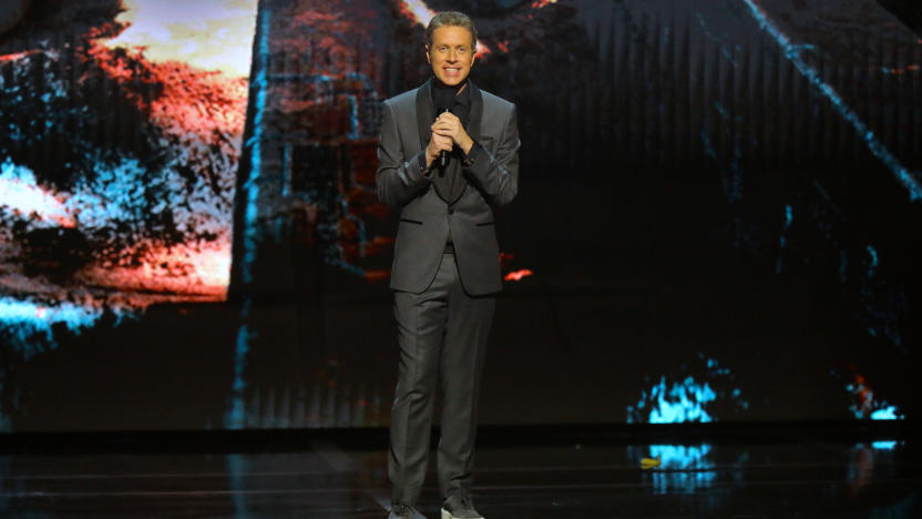 LOS ANGELES, CALIFORNIA - DECEMBER 12:  Geoff Keighley speaks  onstage during The Game Awards 2019 at Microsoft Theater on December 12, 2019 in Los Angeles, California. (Photo by JC Olivera/Getty Images)