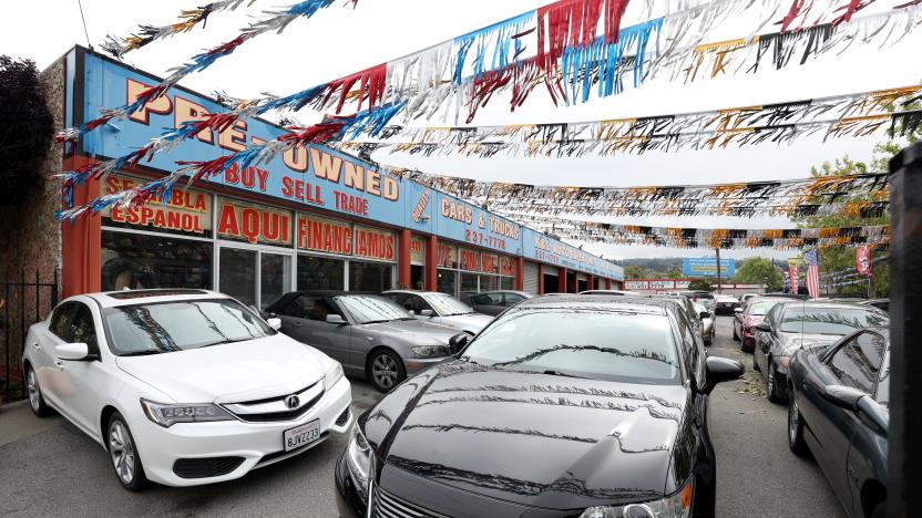 RICHMOND, CALIFORNIA - MAY 06: Used cars for sale are displayed on the sales lot at K&L Auto Expert on May 06, 2022 in Richmond, California. Wholesale used-car prices continue to fall with a 1 percent drop from March to April. Prices have fallen 6.4 percent from a record high in January of this year but remain higher than usual. (Photo by Justin Sullivan/Getty Images)