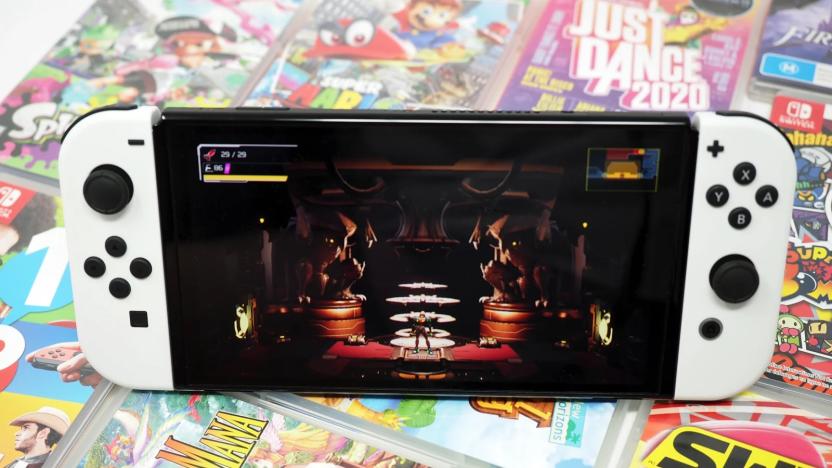 Nintendo Switch OLED playing 'Metroid Dread'