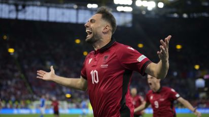 Associated Press - Albania's Nedim Bajrami celebrates after scoring his side's opening goal during a Group B match between Italy and Albania at the Euro 2024 soccer tournament in Dortmund, Germany, Saturday, June 15, 2024. (AP Photo/Alessandra Tarantino)