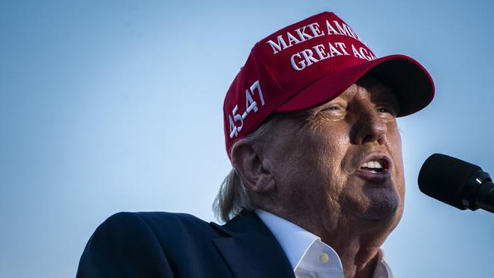 Doral, FL - July 9 : Republican presidential candidate former president Donald Trump speaks at a campaign rally held at his golf club Trump National Doral Miami in Doral, FL on Thursday, July 09, 2024. (Photo by Jabin Botsford/The Washington Post via Getty Images)