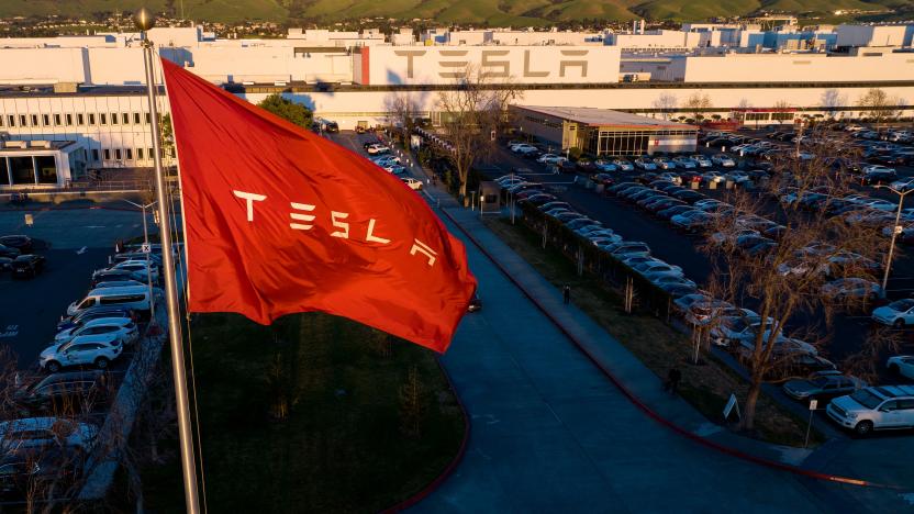 An aerial view shows the Tesla Fremont Factory in Fremont, California on February 10, 2022. - Tesla can hardly make enough electric vehicles to meet booming demand, but behind the world's most valuable auto brand is its troubled California factory that makes most of those cars. The Fremont plant near San Francisco has seen a spate of sexual harassment lawsuits, years of racism allegations -- including a California civil rights agency complaint this week -- and even a murder last year (Photo by JOSH EDELSON / AFP) (Photo by JOSH EDELSON/AFP via Getty Images)