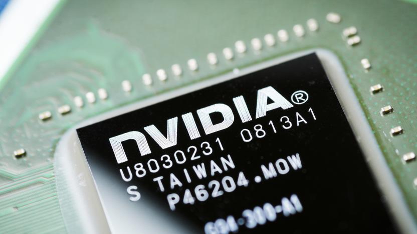 Moscow, Russia - April 7, 2019: NVIDIA microchip on the motherboard, close-up