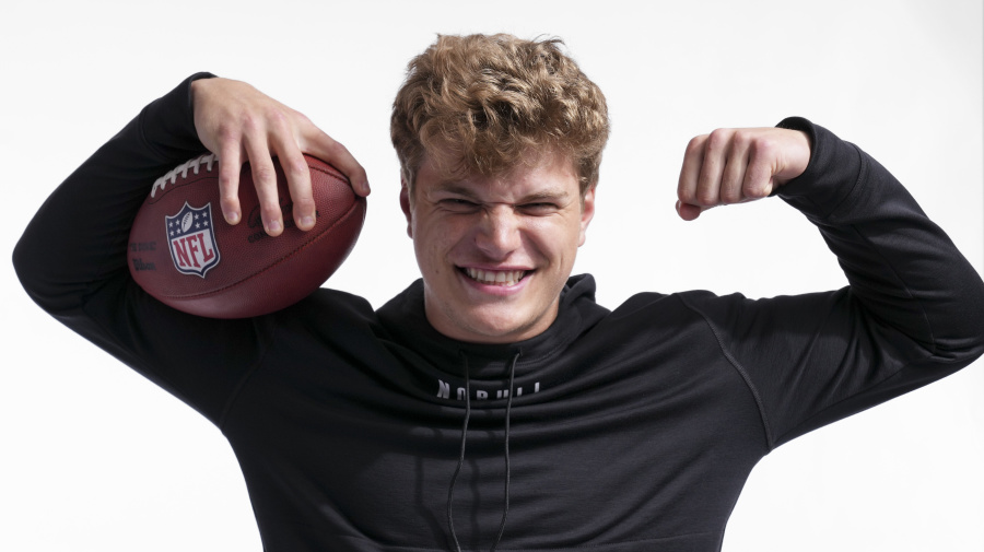 Getty Images - INDIANAPOLIS, INDIANA - FEBRUARY 29: J.J. McCarthy of Michigan poses for portraits at the Indiana Convention Center on February 29, 2024 in Indianapolis, Indiana. (Photo by Todd Rosenberg/Getty Images)