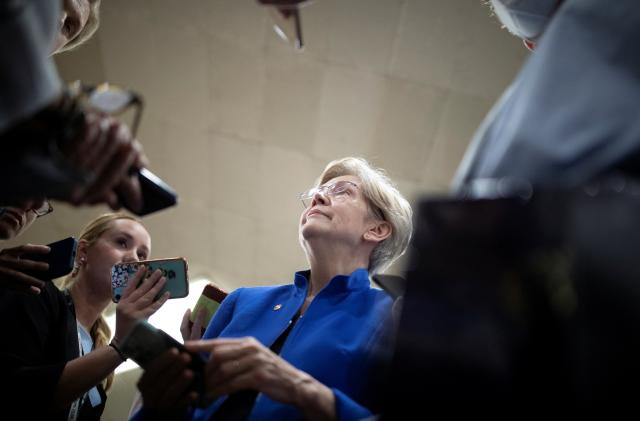 U.S. Senator Elizabeth Warren (D-MA) speaks to journalists during a vote on Capitol Hill in Washington, U.S., September 8, 2022. REUTERS/Tom Brenner