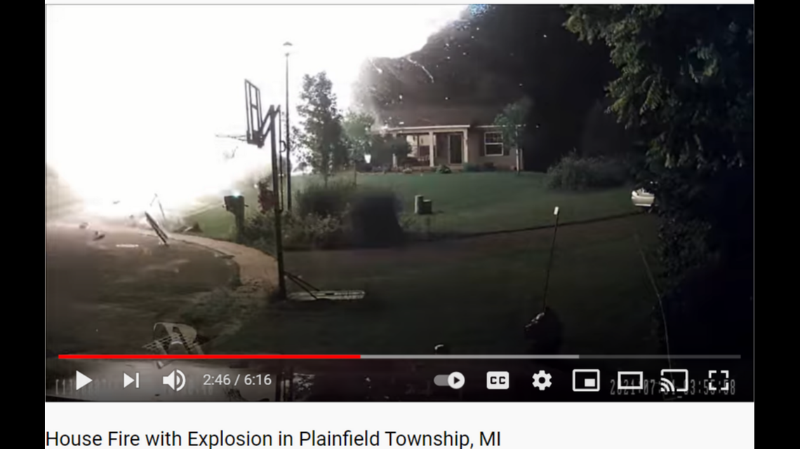 Exploding propane tank hurls blazing wood beam past firefighter, Michigan video ..