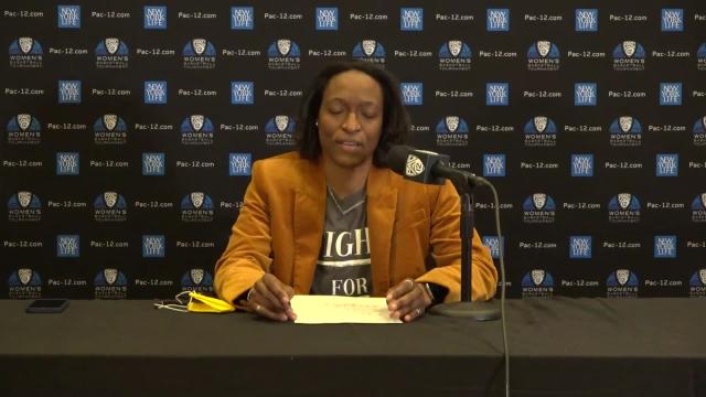 California Head coach Charmin Smith speaks after Pac-12 Tournament elimination