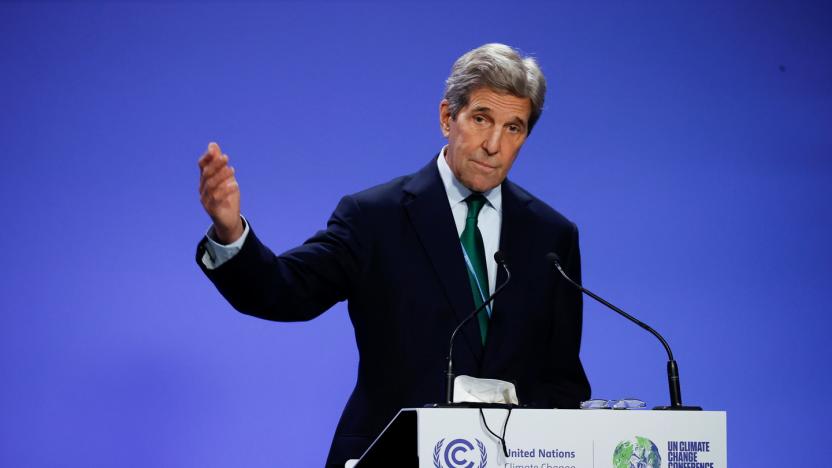 U.S. Special Presidential Envoy for Climate John Kerry speaks at a news conference during the UN Climate Change Conference (COP26), in Glasgow, Scotland, Britain, November 5, 2021. REUTERS/Phil Noble