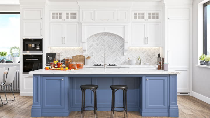 75 Kitchen with Blue Cabinets and White Appliances Ideas You'll Love -  January, 2024