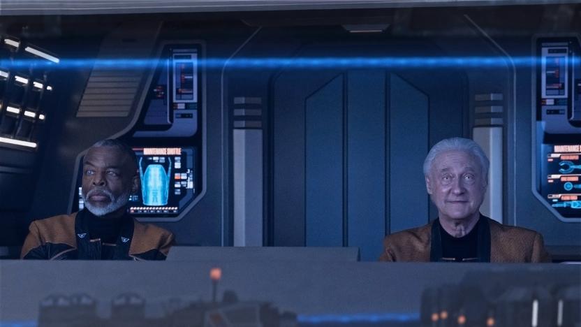 LeVar Burton as Geordi La Forge and Brent Spiner as Data in "Vox" Episode 309, Star Trek: Picard on Paramount+.  