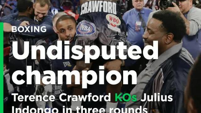 Terence Crawford KOs Julius Indongo in three rounds to become undisputed champion