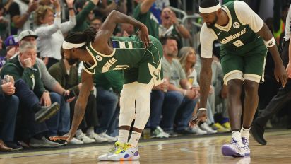 Getty Images - MILWAUKEE, WISCONSIN - APRIL 30: Bobby Portis #9 and Patrick Beverley #21 of the Milwaukee Bucks react to a score against the Indiana Pacers during the first half of game five of the Eastern Conference First Round Playoffs at Fiserv Forum on April 30, 2024 in Milwaukee, Wisconsin.  NOTE TO USER: User expressly acknowledges and agrees that, by downloading and or using this photograph, User is consenting to the terms and conditions of the Getty Images License Agreement. (Photo by Stacy Revere/Getty Images)