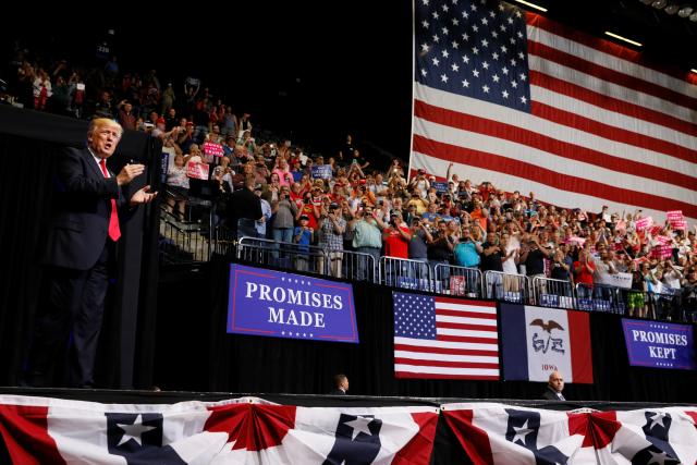 President Donald Trump spoke to a crowd of thousands in Cedar Rapids, Iowa, on Wednesday. (Jonathan Ernst / Reuters)